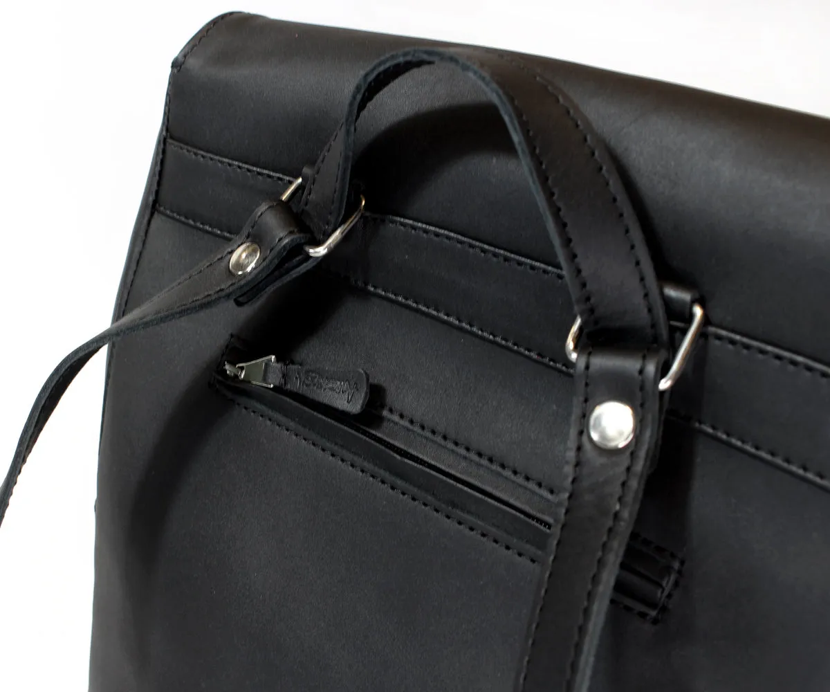 Criss-Cross Genuine Leather Matte Black Backpack