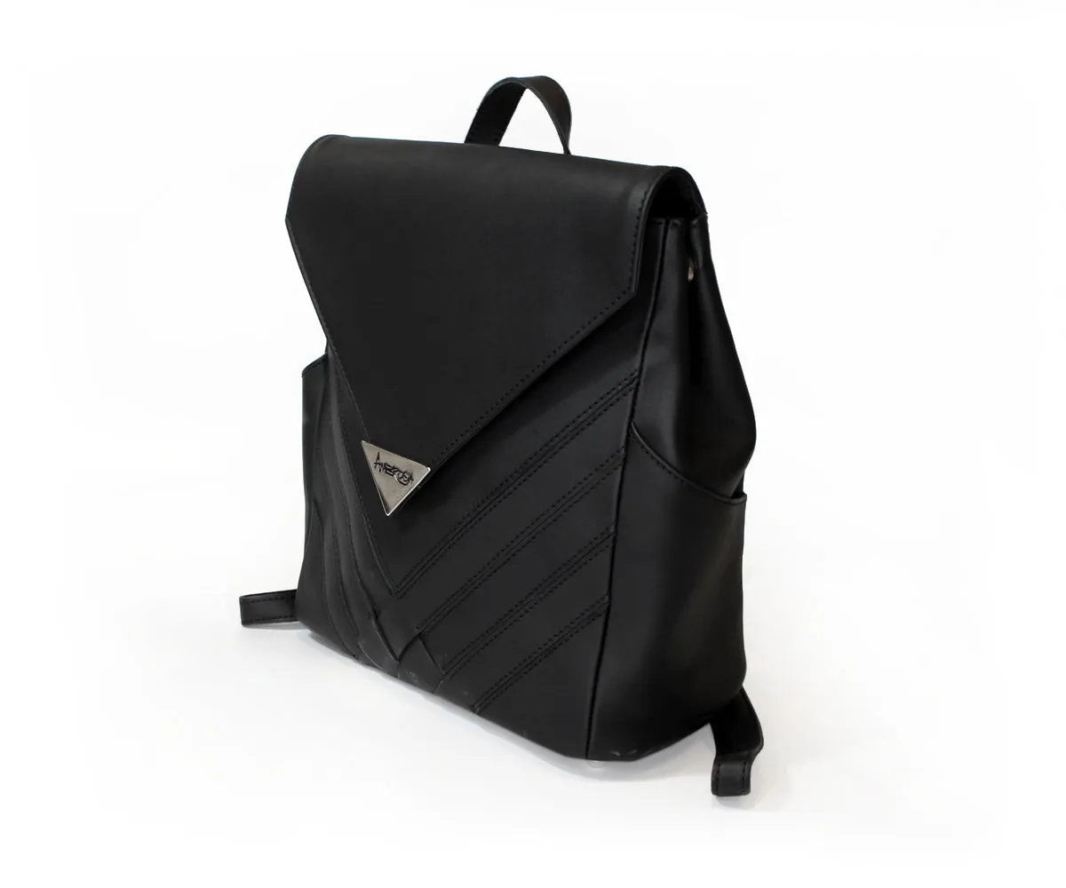 Criss-Cross Genuine Leather Matte Black Backpack