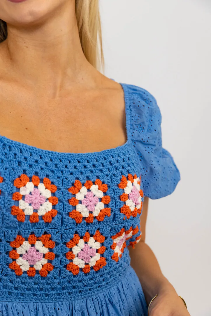 Crochet Trimmed Puff Slv Dress