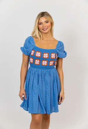 Crochet Trimmed Puff Slv Dress