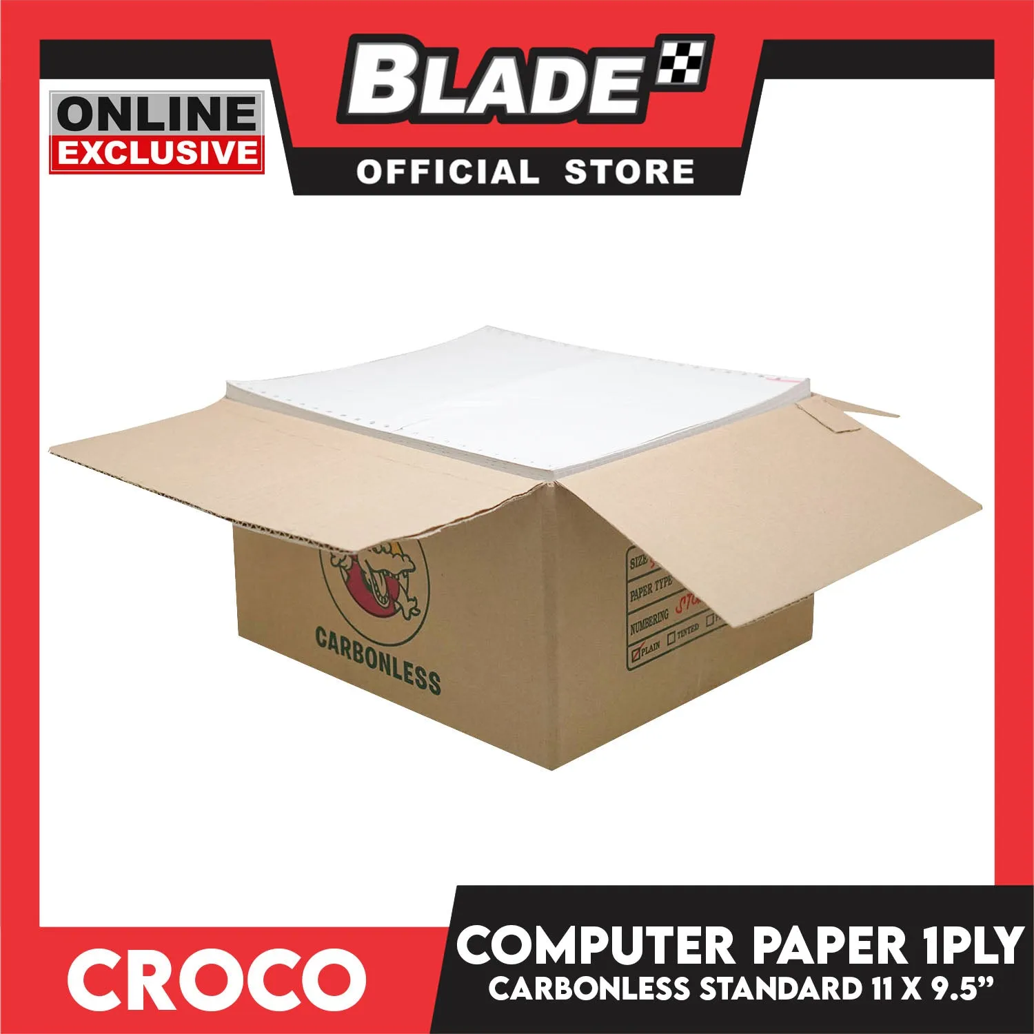 Croco Computer Forms 5.5x9 1/2'' (1PLY) 1Box Continuous Computer Paper Carbonless Single Ply 2000 Sheets