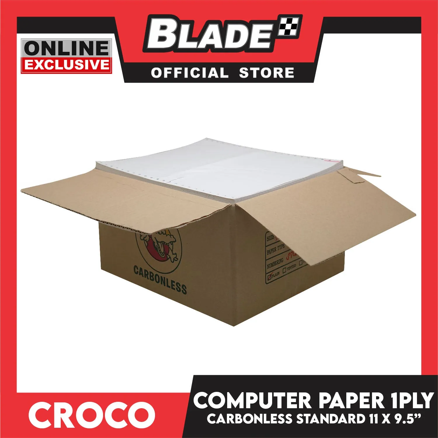 Croco Computer Forms 5.5x9 1/2'' (1PLY) 1Box Continuous Computer Paper Carbonless Single Ply 2000 Sheets