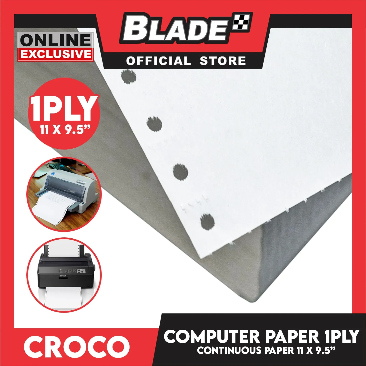 Croco Computer Forms 5.5x9 1/2'' (1PLY) 1Box Continuous Computer Paper Carbonless Single Ply 2000 Sheets