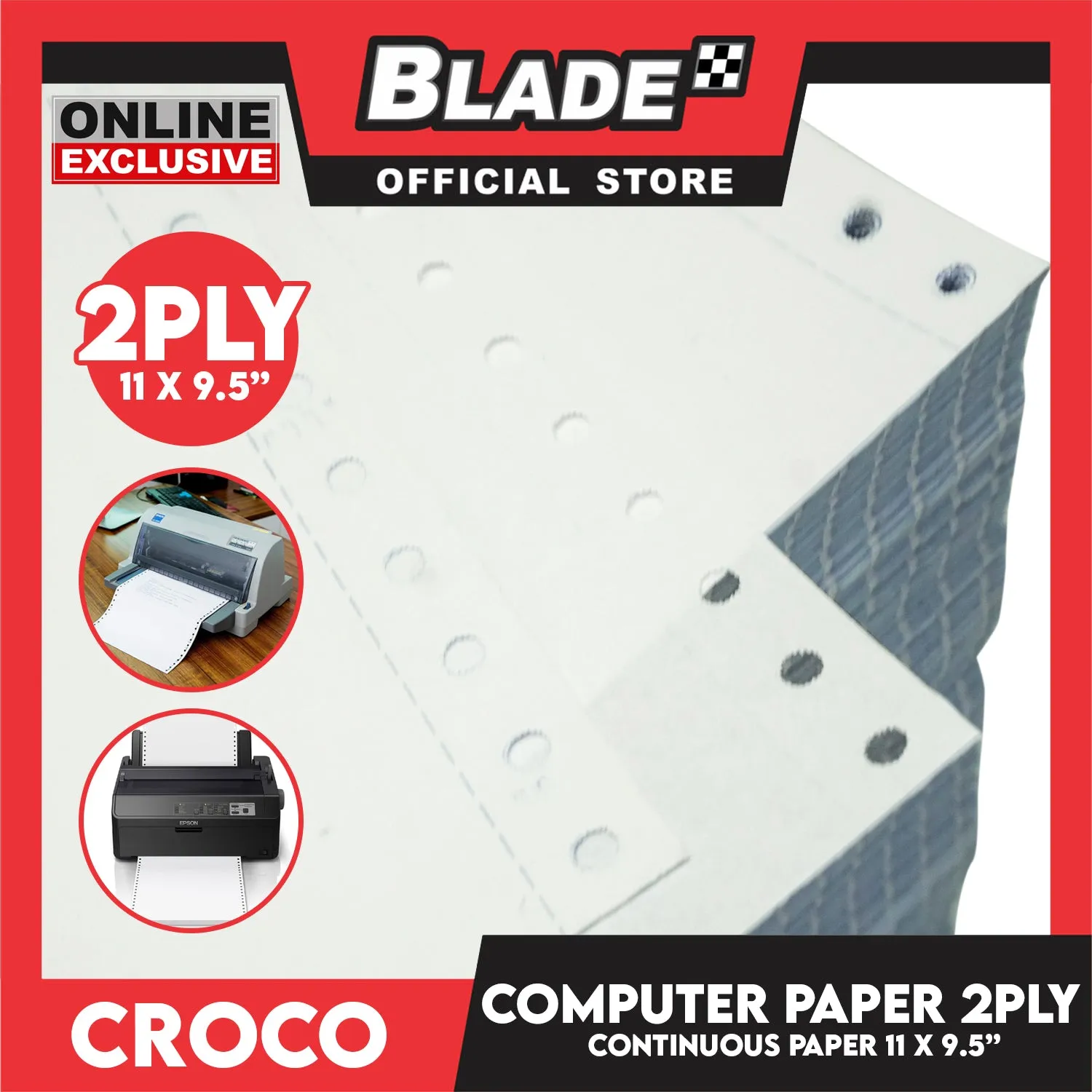 Croco Computer Forms Standard 11x9 1/2'' 1Box (2Ply) Continuous Computer Paper Carbonless 1000 Sheets