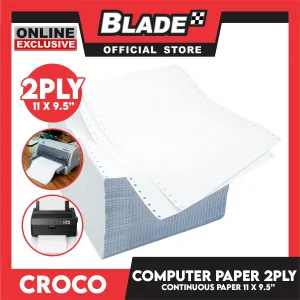 Croco Computer Forms Standard 11x9 1/2'' 1Box (2Ply) Continuous Computer Paper Carbonless 1000 Sheets