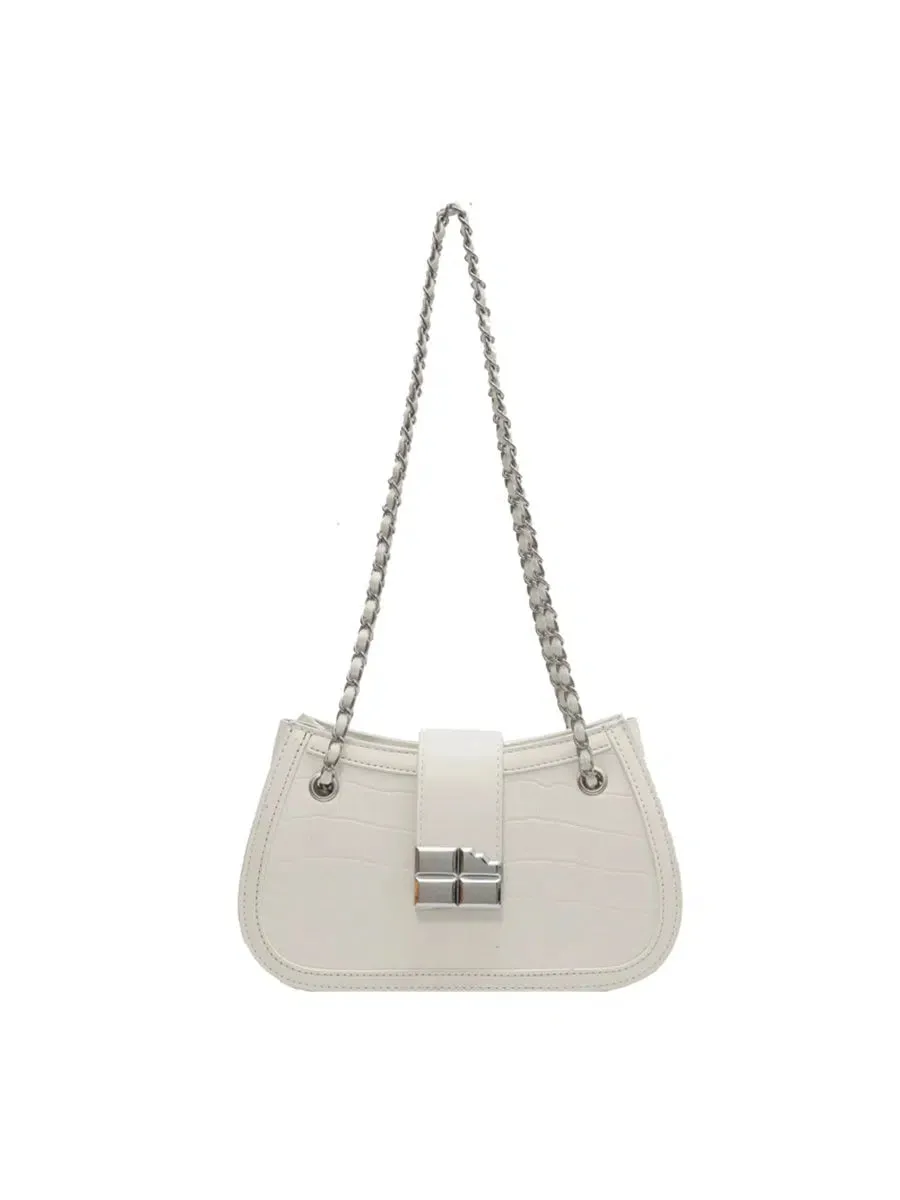 Crocodile-embossed Chain Shoulder Bag