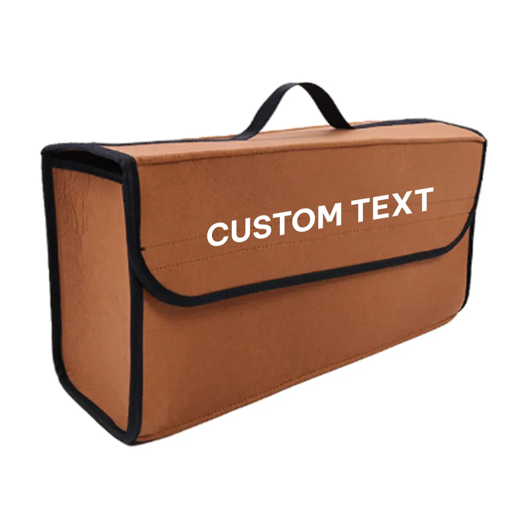 Custom Text For Soft Felt Car Bag Organizer, Compatible with All Cars, Folding Car Storage Box Non Slip Fireproof Car Trunk Organizer KO12990