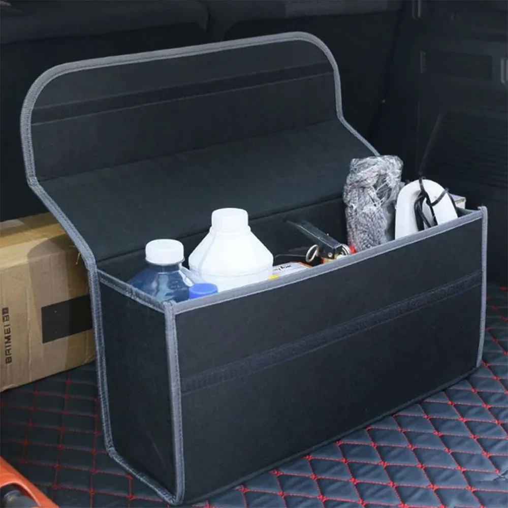 Custom Text For Soft Felt Car Bag Organizer, Compatible with All Cars, Folding Car Storage Box Non Slip Fireproof Car Trunk Organizer KO12990