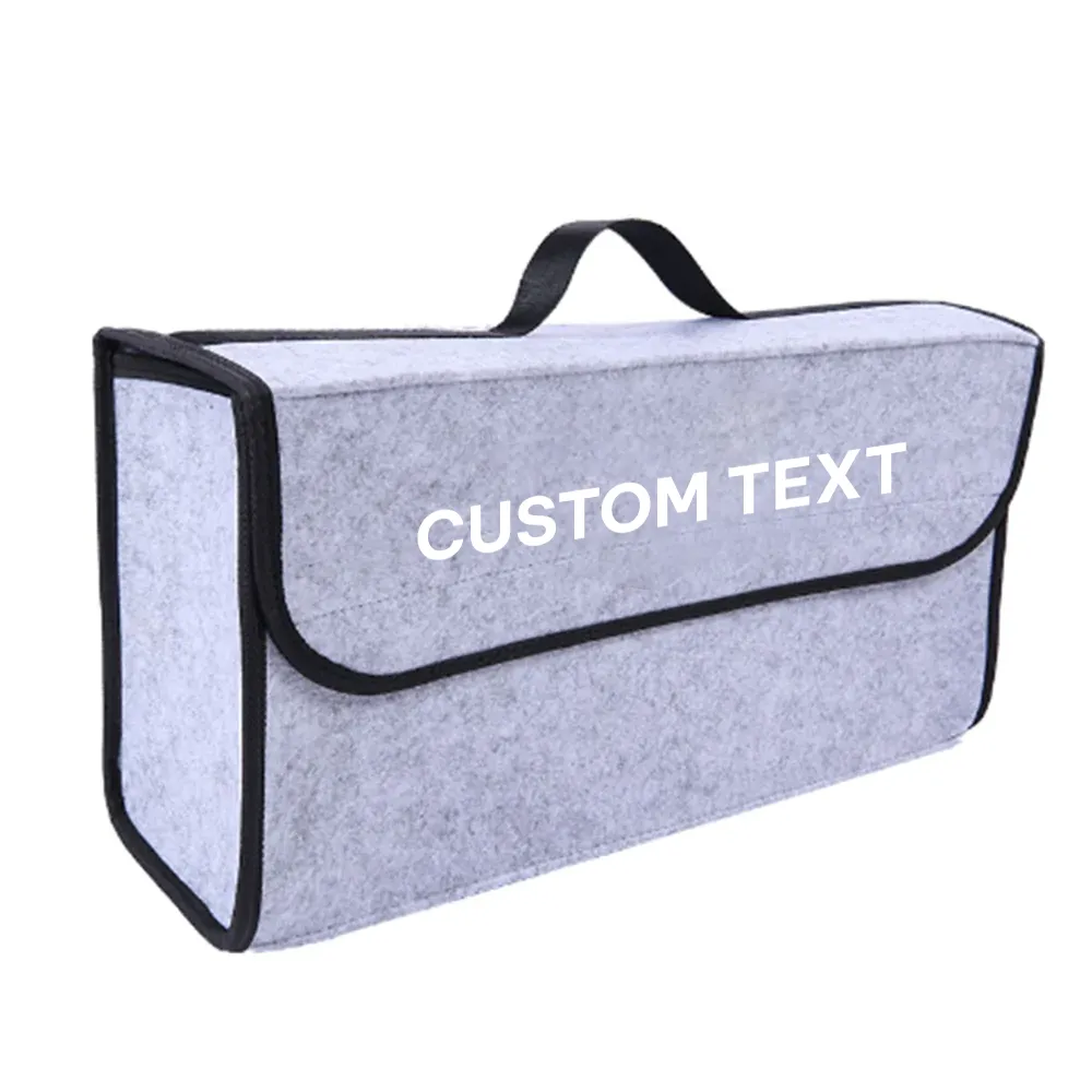 Custom Text For Soft Felt Car Bag Organizer, Compatible with All Cars, Folding Car Storage Box Non Slip Fireproof Car Trunk Organizer KO12990