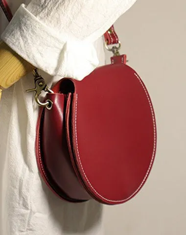 Cute Green Leather Round Crossbody Bag Round Leather Purse Handmade Circle Crossbody Bag