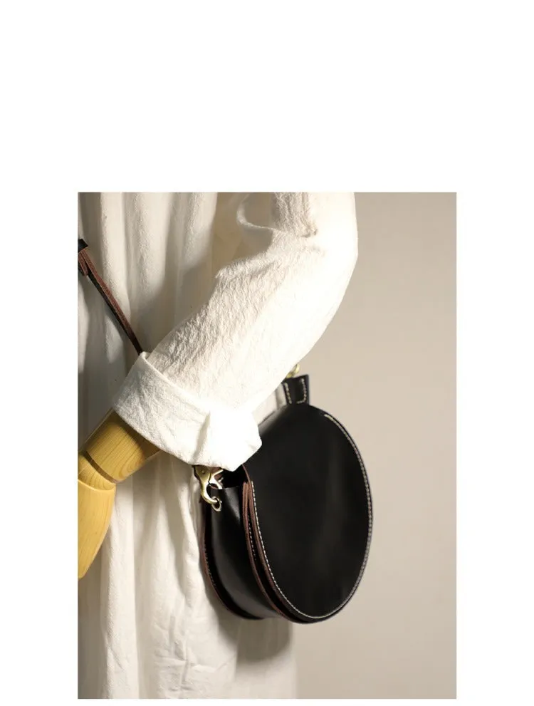 Cute Green Leather Round Crossbody Bag Round Leather Purse Handmade Circle Crossbody Bag