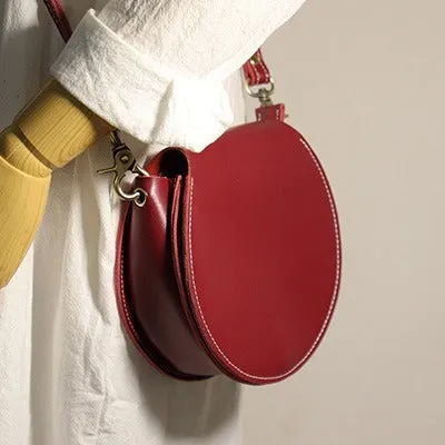 Cute Green Leather Round Crossbody Bag Round Leather Purse Handmade Circle Crossbody Bag