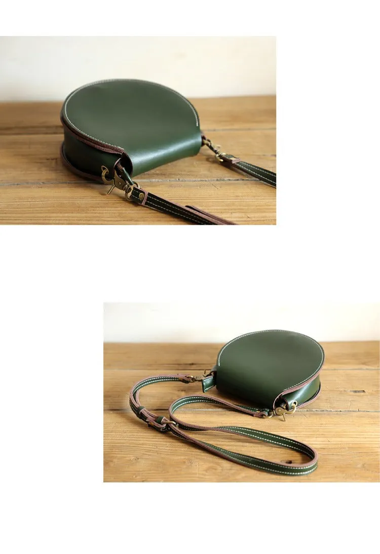 Cute Green Leather Round Crossbody Bag Round Leather Purse Handmade Circle Crossbody Bag