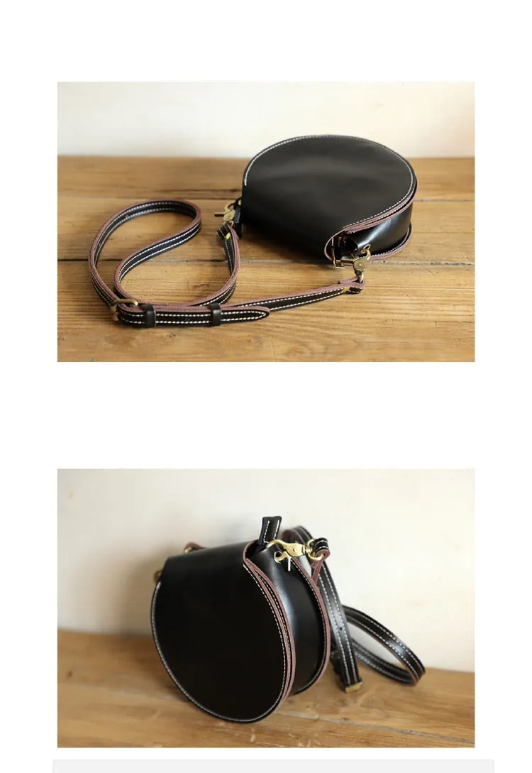 Cute Green Leather Round Crossbody Bag Round Leather Purse Handmade Circle Crossbody Bag