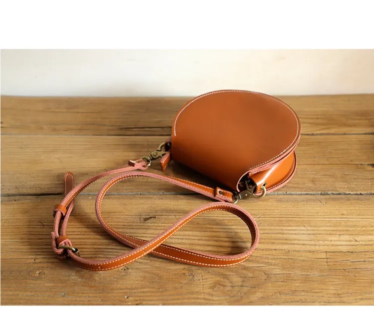Cute Green Leather Round Crossbody Bag Round Leather Purse Handmade Circle Crossbody Bag