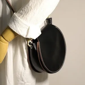 Cute Green Leather Round Crossbody Bag Round Leather Purse Handmade Circle Crossbody Bag