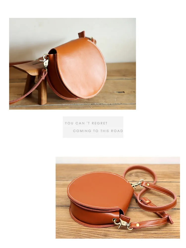 Cute Green Leather Round Crossbody Bag Round Leather Purse Handmade Circle Crossbody Bag