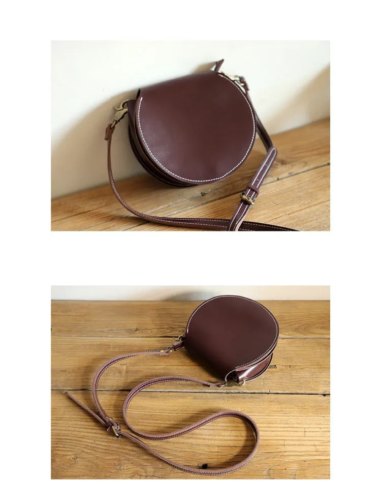 Cute Green Leather Round Crossbody Bag Round Leather Purse Handmade Circle Crossbody Bag