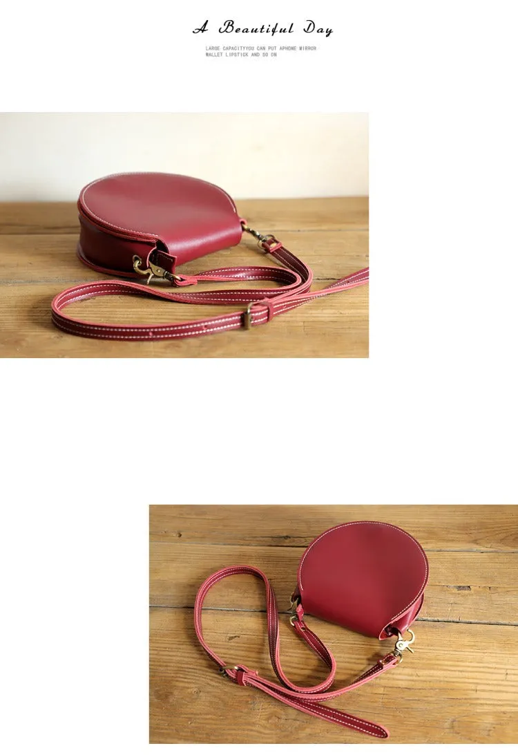 Cute Green Leather Round Crossbody Bag Round Leather Purse Handmade Circle Crossbody Bag
