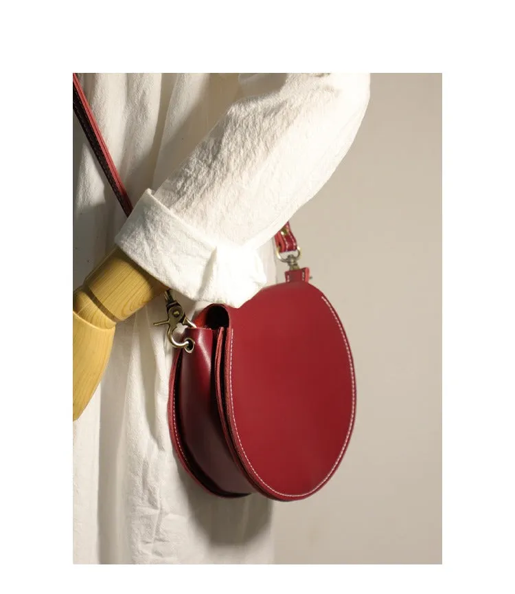 Cute Green Leather Round Crossbody Bag Round Leather Purse Handmade Circle Crossbody Bag