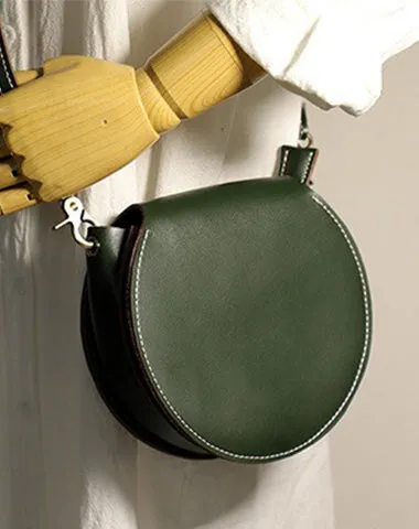 Cute Green Leather Round Crossbody Bag Round Leather Purse Handmade Circle Crossbody Bag