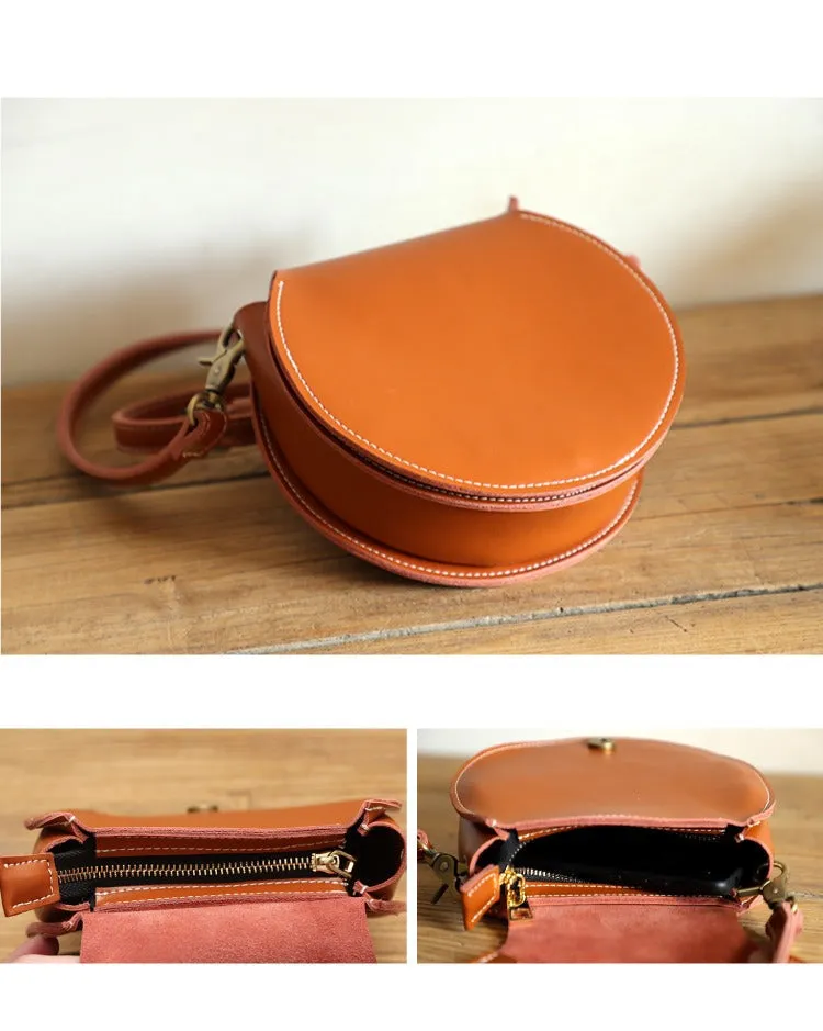Cute Green Leather Round Crossbody Bag Round Leather Purse Handmade Circle Crossbody Bag