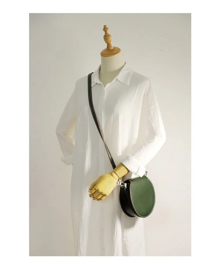 Cute Green Leather Round Crossbody Bag Round Leather Purse Handmade Circle Crossbody Bag