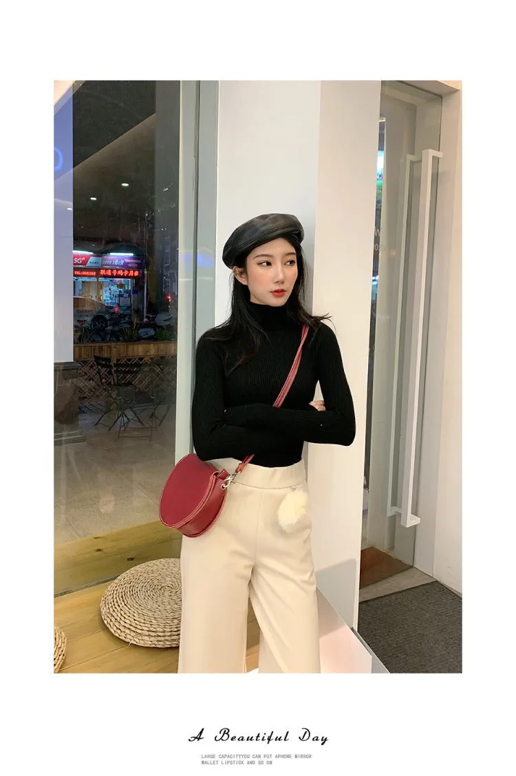 Cute Green Leather Round Crossbody Bag Round Leather Purse Handmade Circle Crossbody Bag