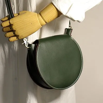 Cute Green Leather Round Crossbody Bag Round Leather Purse Handmade Circle Crossbody Bag
