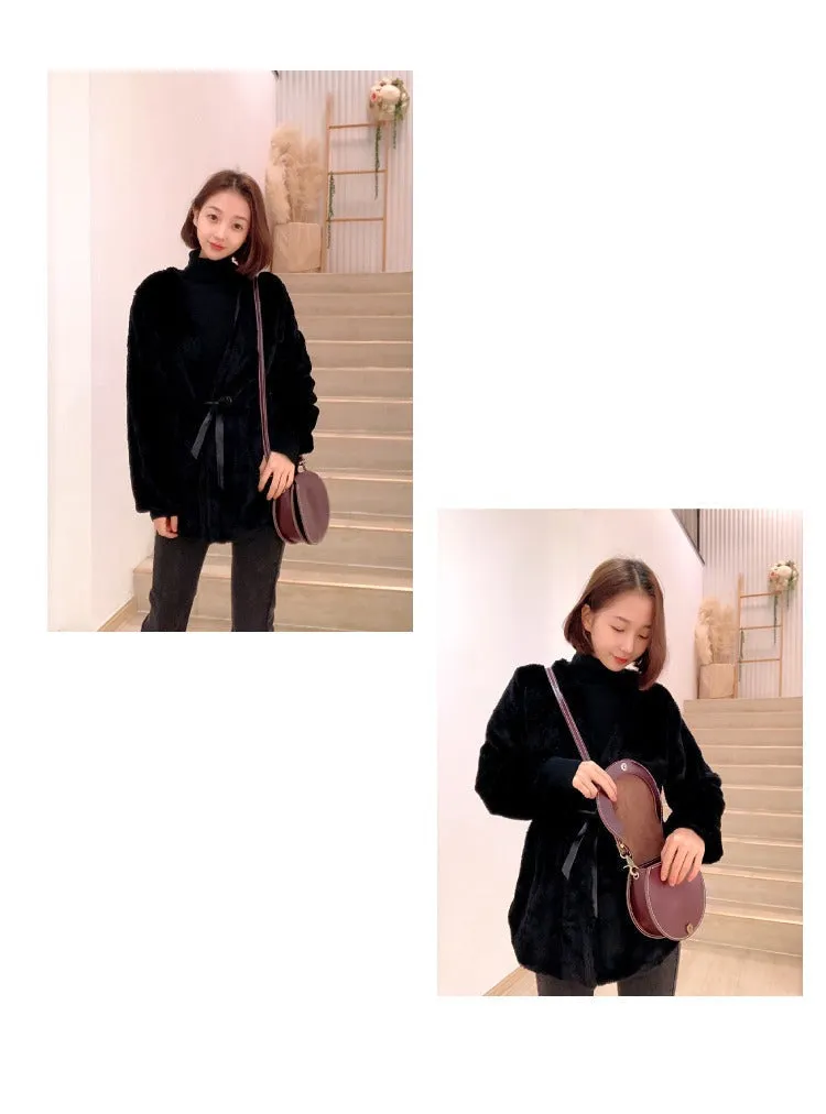 Cute Green Leather Round Crossbody Bag Round Leather Purse Handmade Circle Crossbody Bag