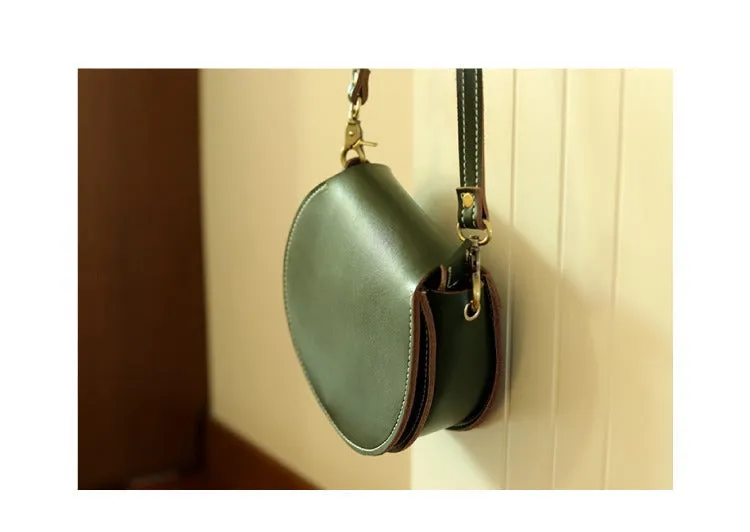 Cute Green Leather Round Crossbody Bag Round Leather Purse Handmade Circle Crossbody Bag