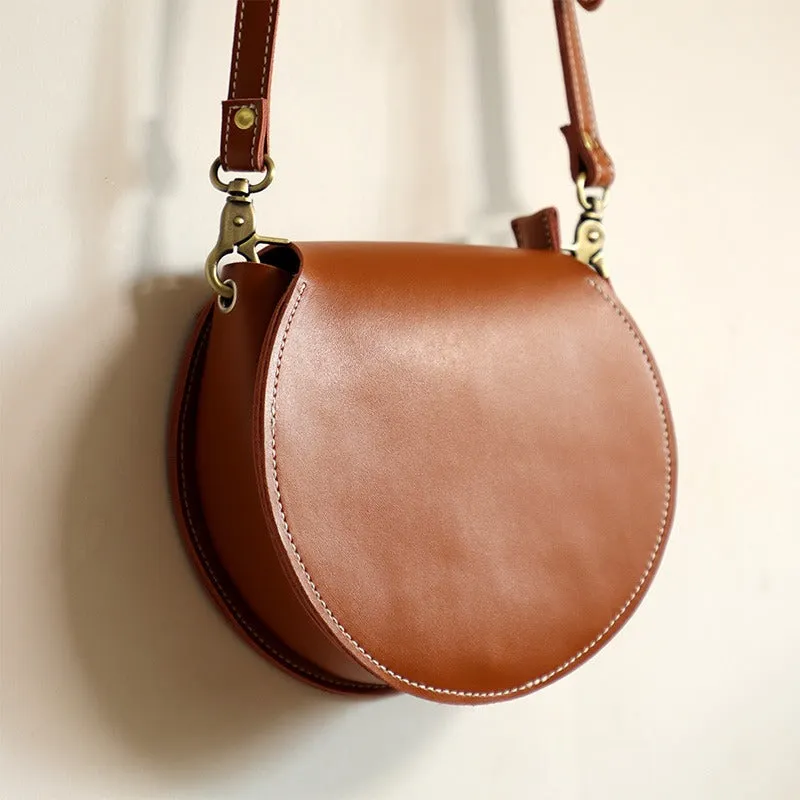 Cute Green Leather Round Crossbody Bag Round Leather Purse Handmade Circle Crossbody Bag