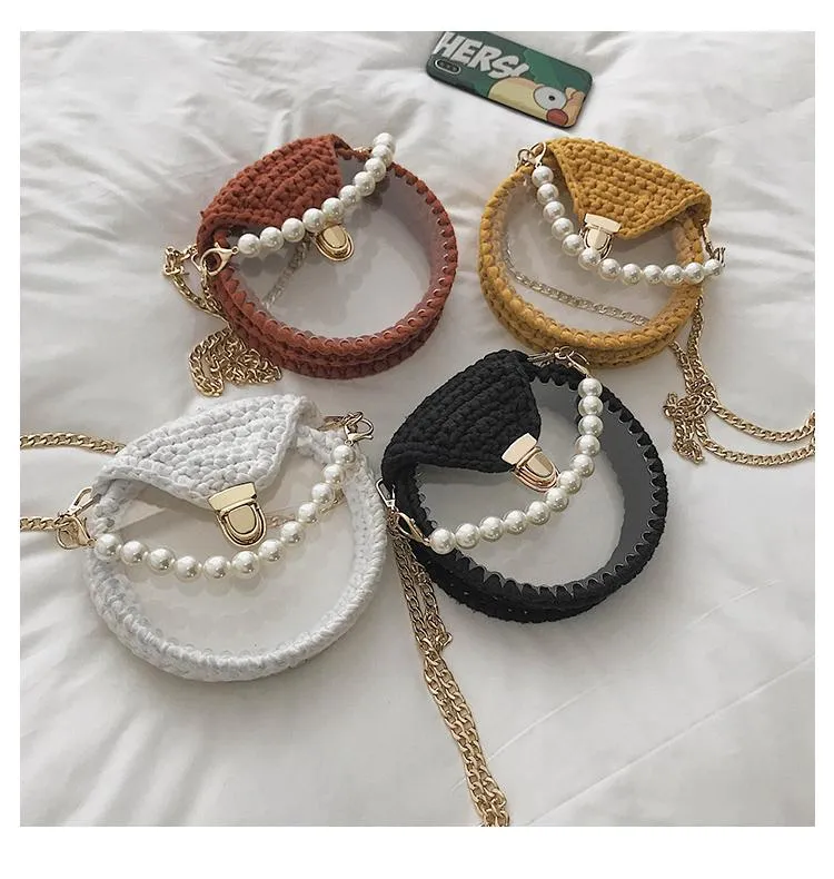 Cute Round Blue&White(Flap) Crochet Crossbody Purse PMMA Crochet Shoulder Round Handbag for Girl Circle Crochet Crossbody Purses