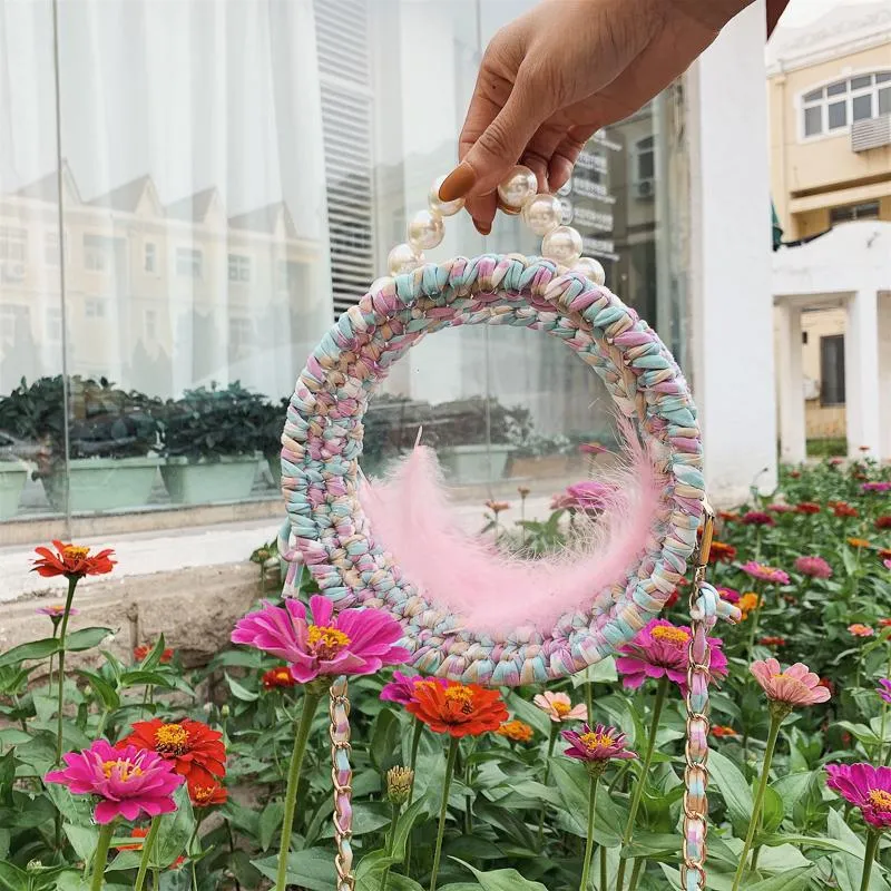 Cute Round Pink(Flap) Crochet Crossbody Purse PMMA Crochet Shoulder Round Handbag for Girl Circle Crochet Crossbody Purses