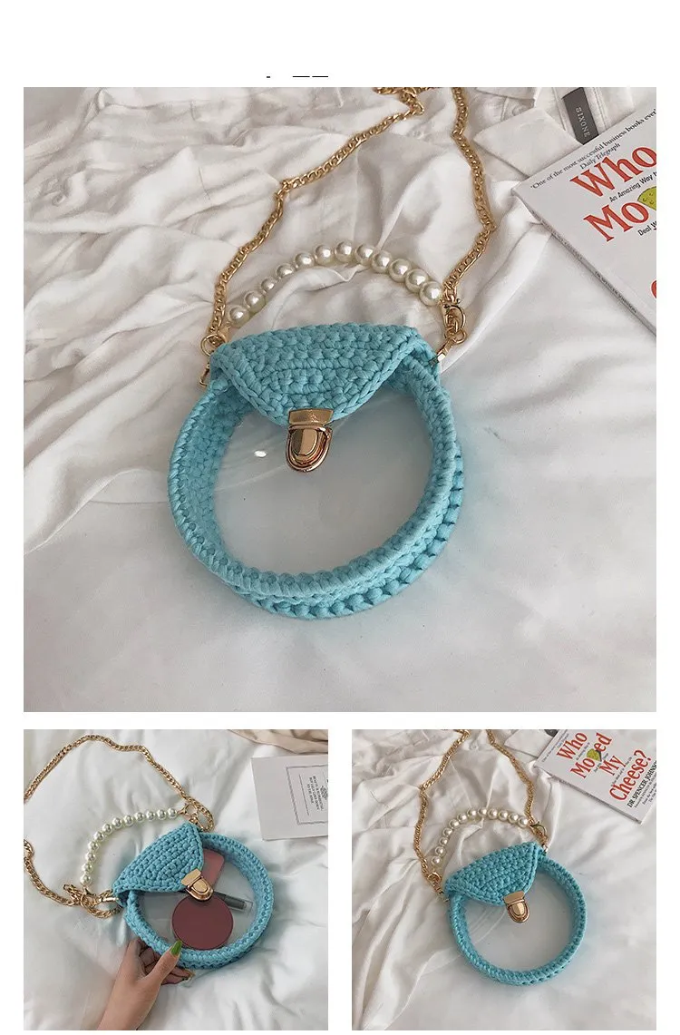 Cute Round Pink(Flap) Crochet Crossbody Purse PMMA Crochet Shoulder Round Handbag for Girl Circle Crochet Crossbody Purses