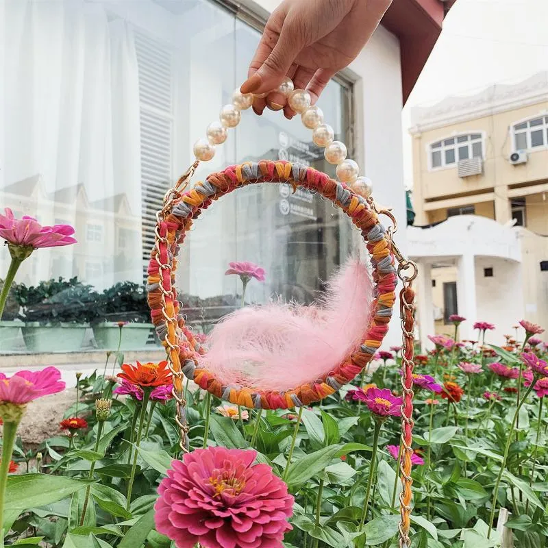 Cute Round Pink(Flap) Crochet Crossbody Purse PMMA Crochet Shoulder Round Handbag for Girl Circle Crochet Crossbody Purses
