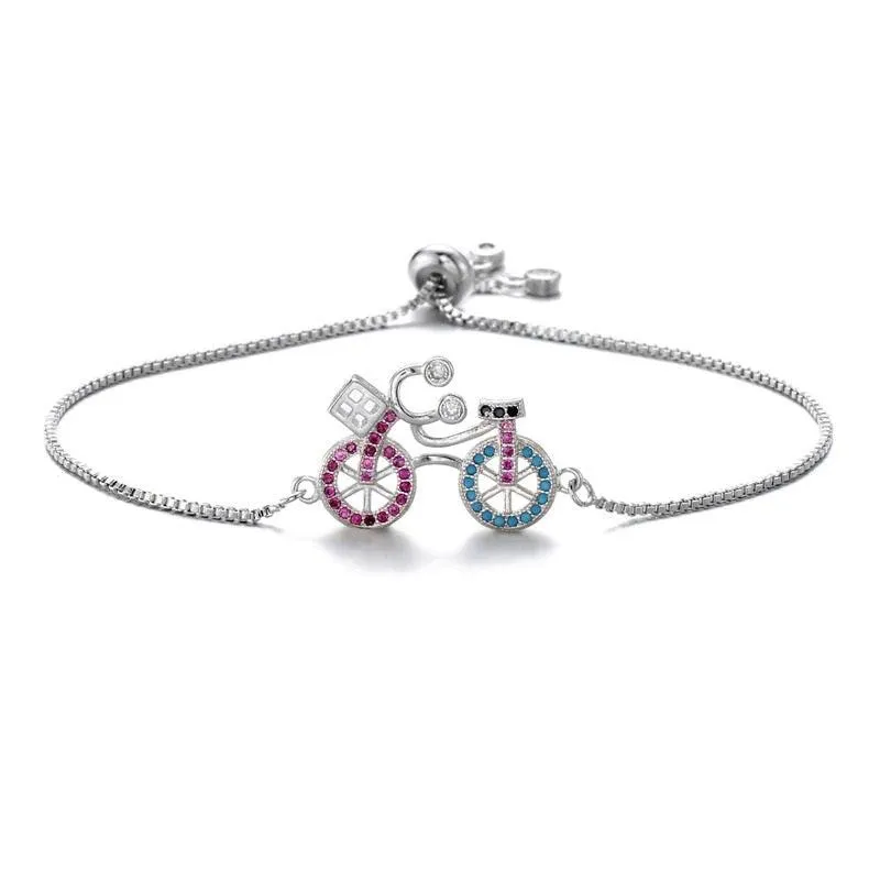 Cycolinks CZ Zircon Stone Bicycle Charm Bracelet BOGOF