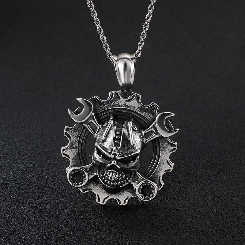 Cycolinks Ring Skull & Spanners Pendant Necklace