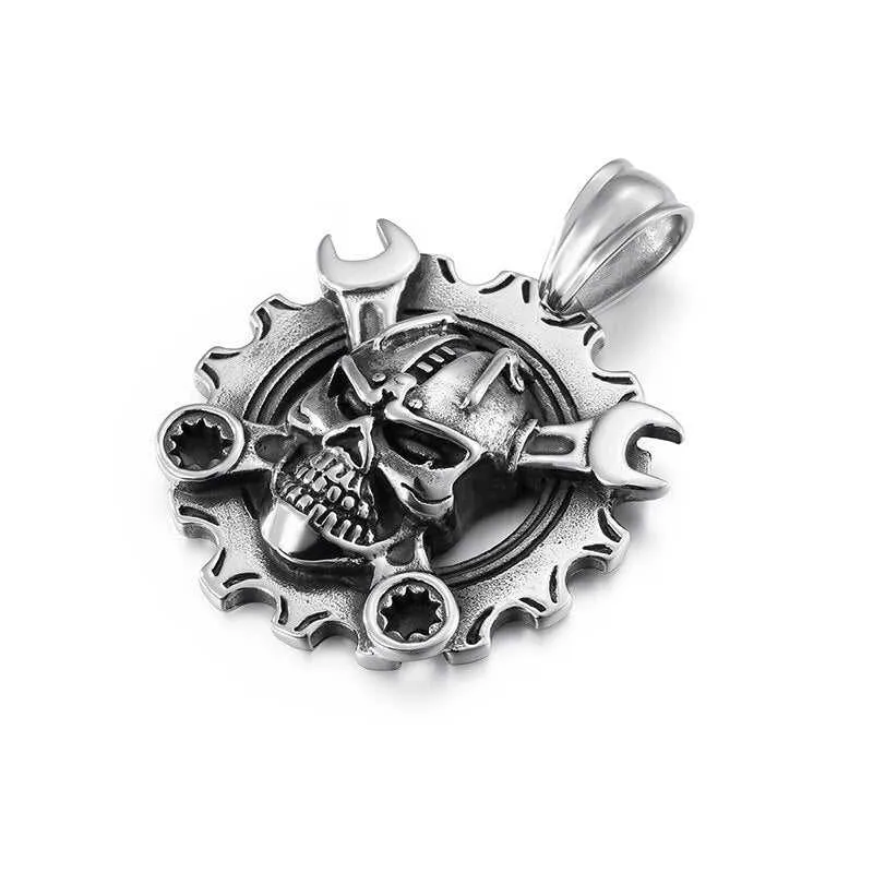 Cycolinks Ring Skull & Spanners Pendant Necklace