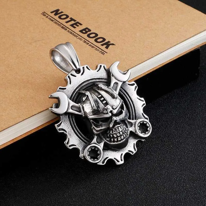 Cycolinks Ring Skull & Spanners Pendant Necklace