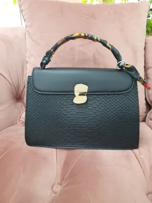 Daisy Mae Black Designer Style Scarf Handle Grab Bag