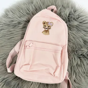 DEFECT - Lion Embroidered Baby Pink Backpack