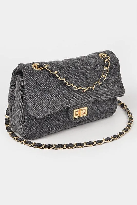 Denim Quilted Convertible Shoulder Bag