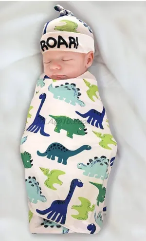 Dinosaur Sleeping Bag & Hat Swaddle Set