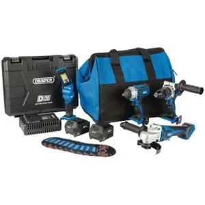 Draper D20 20V Workshop Kit (4 Piece) ( 1X 3Ah Batteries, 1X 4Ah Battery, Charger And Bag) Dr-90470