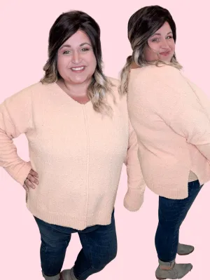 Drew Slouchy Chenille Sweater w/Center Seam in Apricot