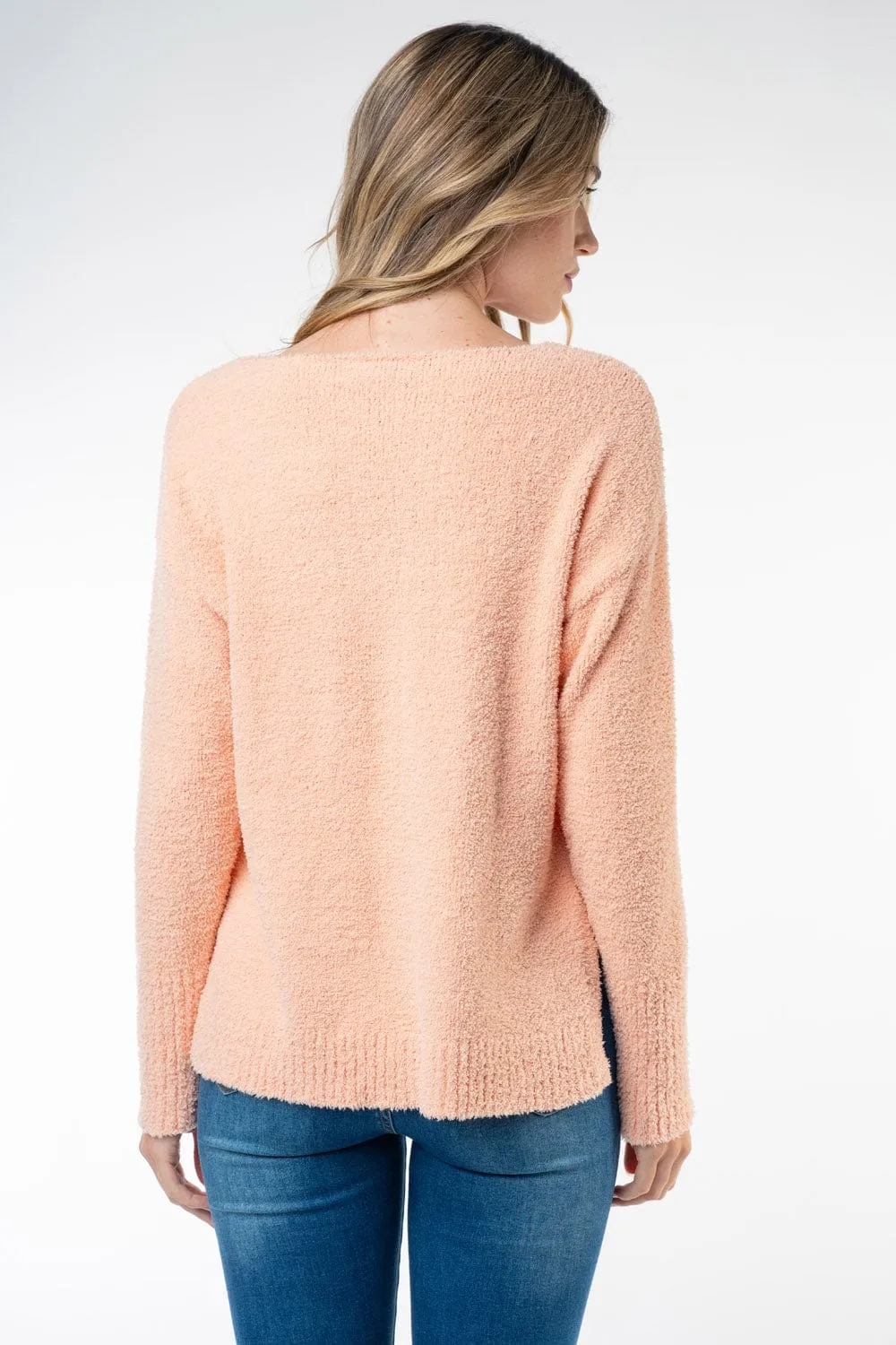 Drew Slouchy Chenille Sweater w/Center Seam in Apricot