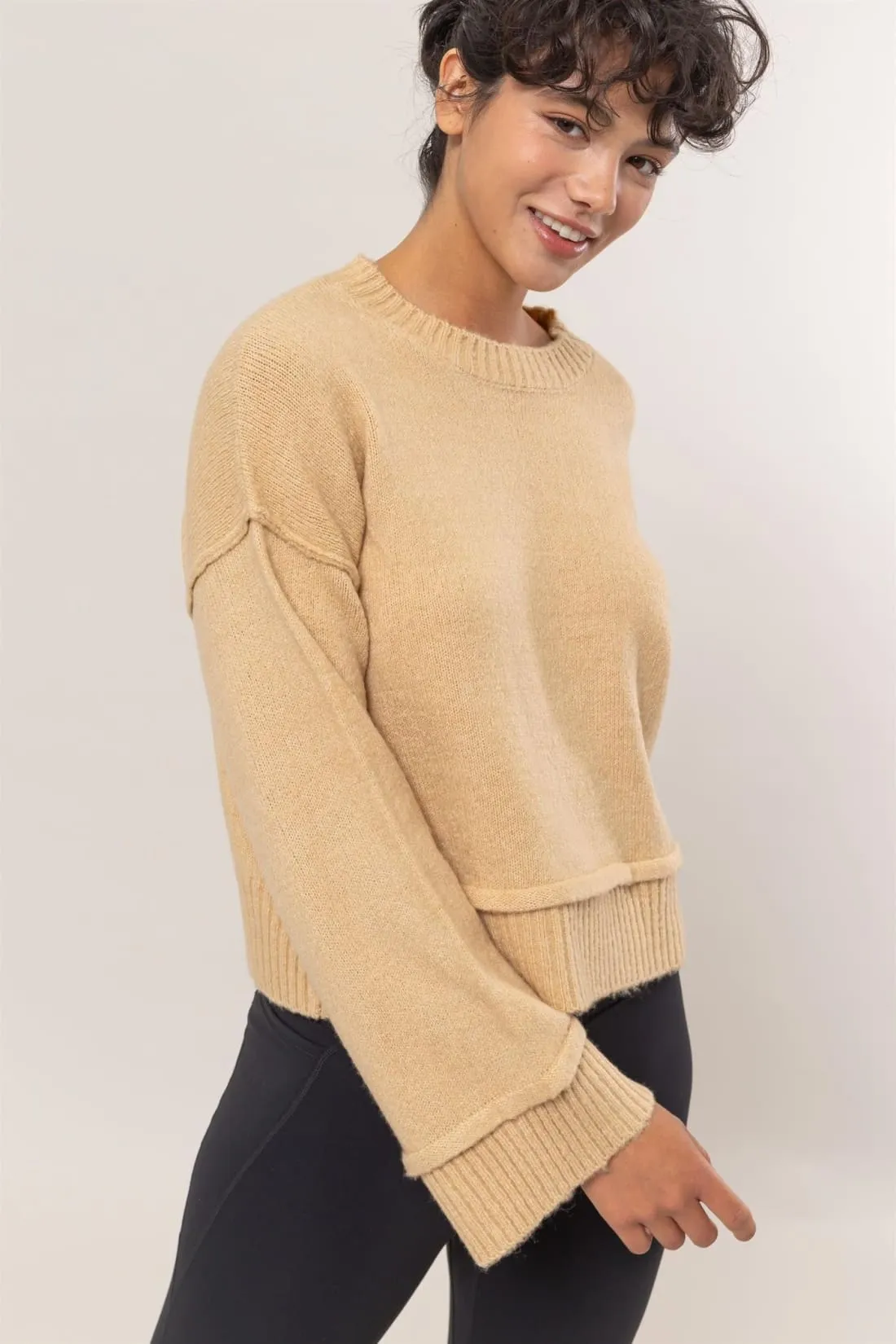 Dropped Shoulder Ribbed Sweater