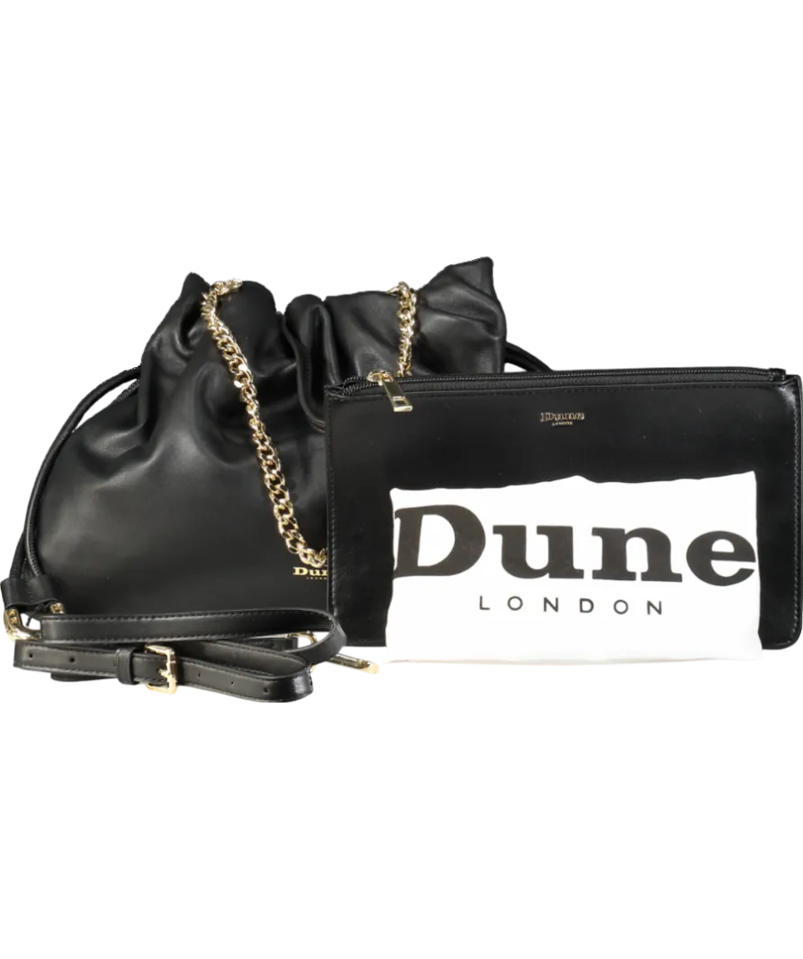 Dune Black Leather Drawstring Bag & Clutch Bag