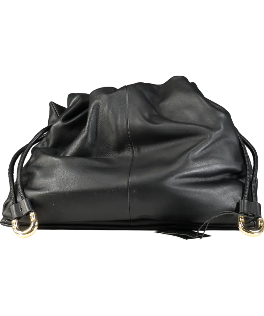 Dune Black Leather Drawstring Bag & Clutch Bag
